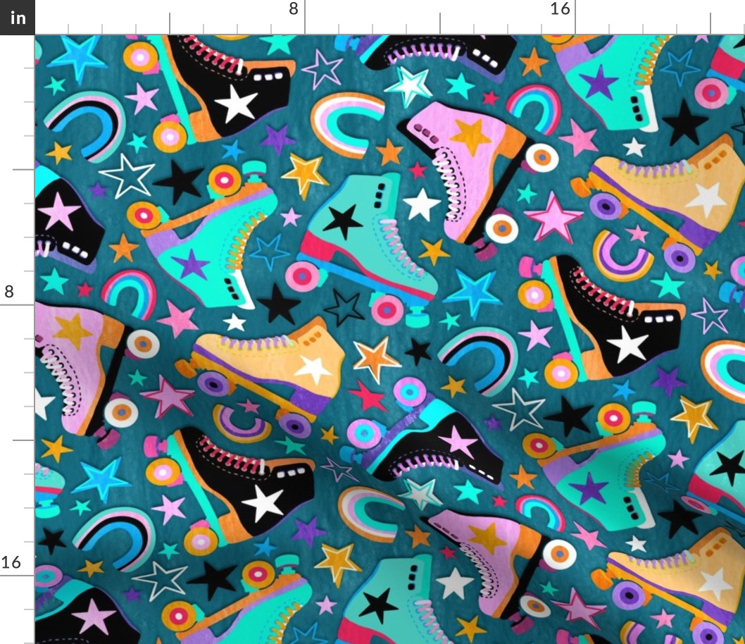 Stars and Skates Roller Rink Party on Teal - large print