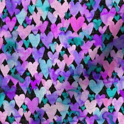 Hearts purple & turquoise with linnen structure