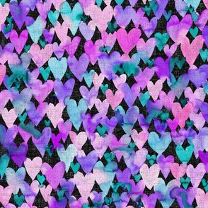 Hearts purple & turquoise with linnen structure