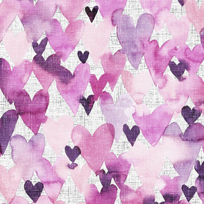 hearts watercolor with linnen structure