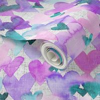 hearts purple & turquoise watercolor linnen structure