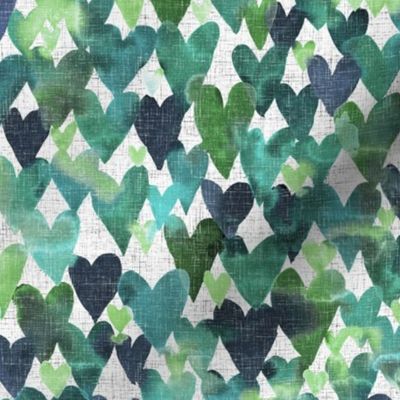 hearts watercolor green with linnen structure