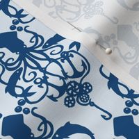 Squid Damask Classic Blue Light - Small Scale