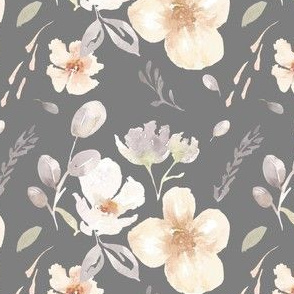 Serenity Meadow Gray |Pastel Watercolor Flowers|Renee Davis