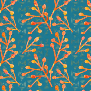 Watercolor Dreams - Coral Berries on Teal 