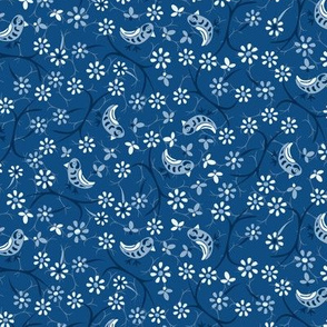 Little Blue Birds on twigs: Retro color of the year blue, sweet, small quilt ditsy 
