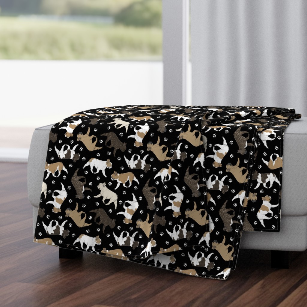 Trotting French Bulldogs and paw prints - black