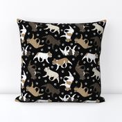 Trotting French Bulldogs and paw prints - black