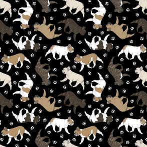 Trotting French Bulldogs and paw prints - black