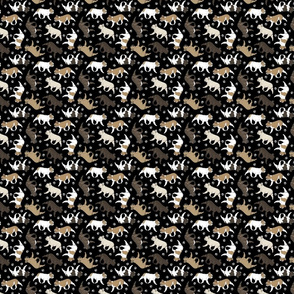 Tiny Trotting French Bulldogs and paw prints - black