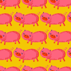 Pink Pigs on Yellow