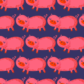 Pink Pigs on Deep Blue