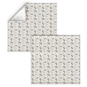 Tiny Trotting fawn French Bulldogs and paw prints - white