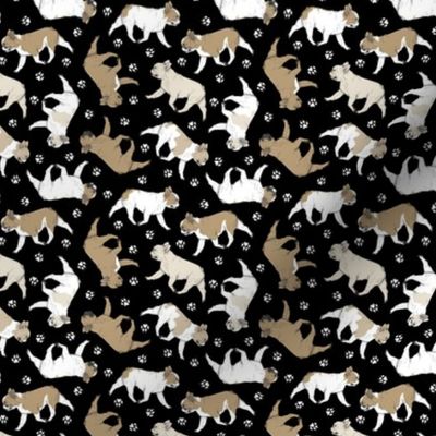 Tiny Trotting fawn French Bulldogs and paw prints - black