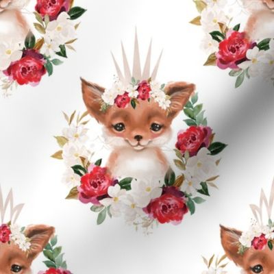 red rose magnolia floral fox with crown