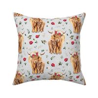 red rose magnolia Scottish highland cow floral