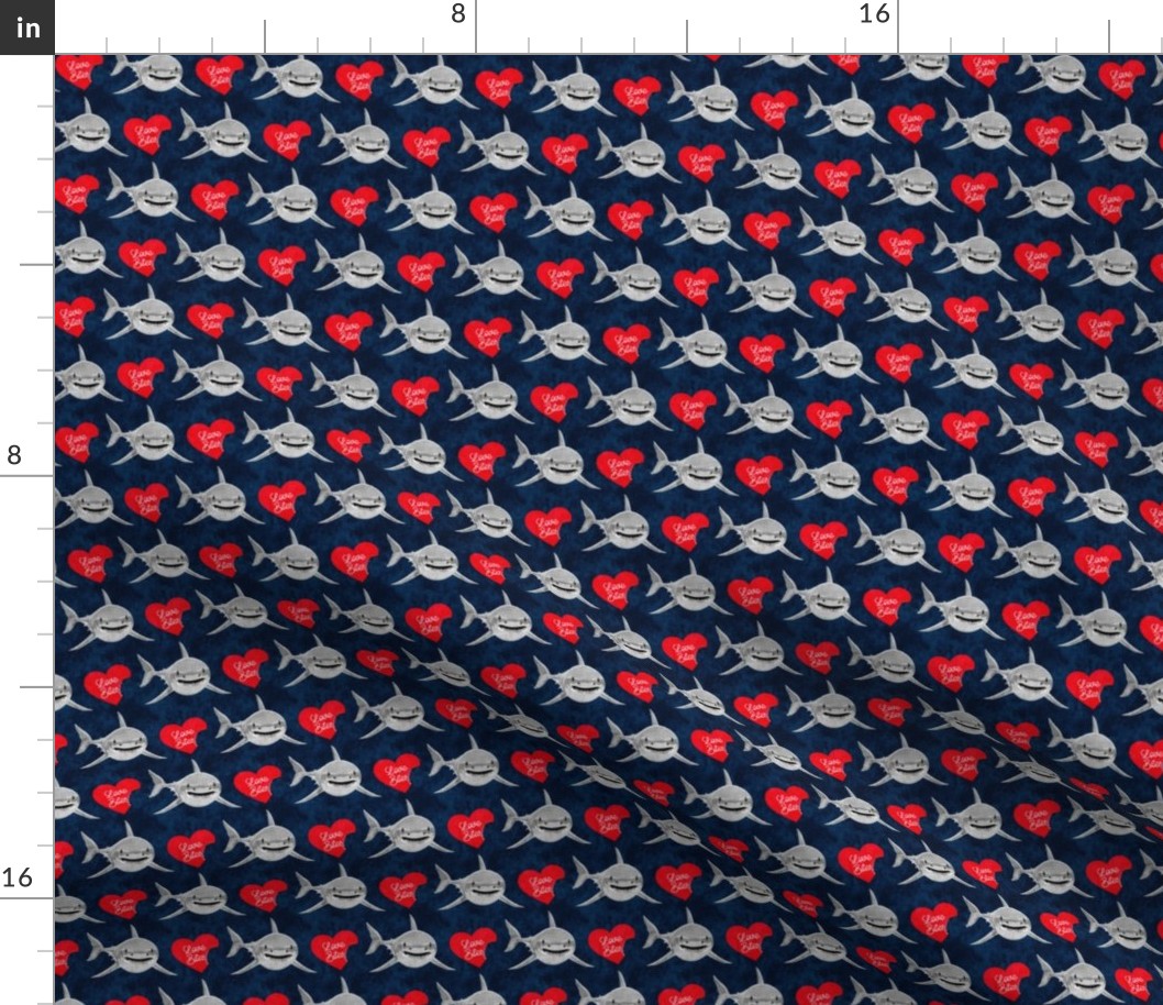 (small scale) Love Bites - Shark Valentines - Navy and Red - LAD19
