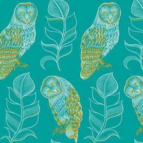 Owls in turquoise and gold
