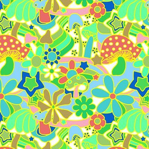 Smaller Scale - 70's Psychedelic Garden in Lime + White