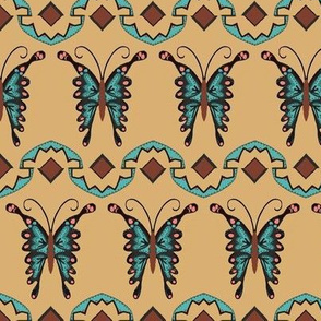 Kick- em- up! Cowgirl  / Butterflies Turquoise Blue Coral orange & Tan