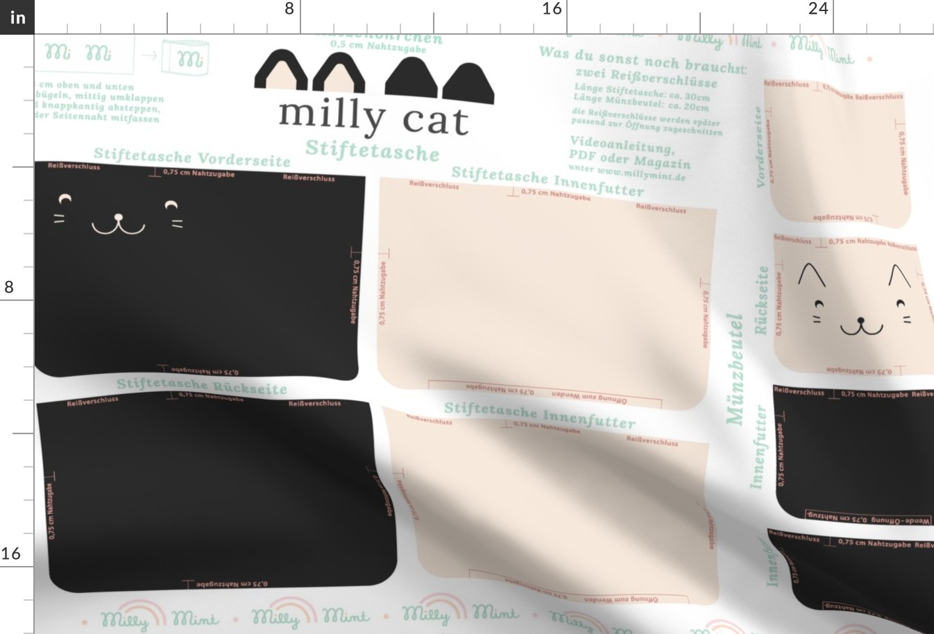 milly mint pencil case and small purse pattern milly cat