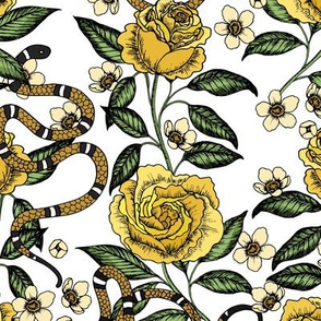 Roses and snakes. Yellow pattern