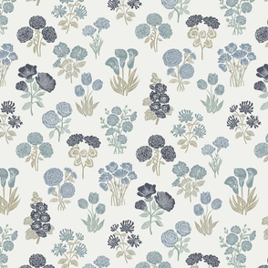 MED botanical bloom fabric - boho block print fabric, nursery fabric, baby girl fabric, baby bedding - denim sfx4013