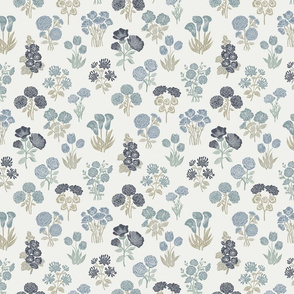 SMALL botanical bloom fabric - boho block print fabric, nursery fabric, baby girl fabric, baby bedding - denim sfx4013