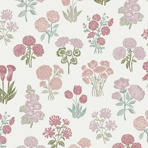 LARGE botanical bloom fabric - boho block print fabric, nursery fabric, baby girl fabric, baby bedding - clover sfx1718