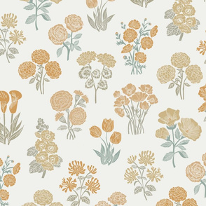 LARGE botanical bloom fabric - boho block print fabric, nursery fabric, baby girl fabric, baby bedding - oak leaf sfx1144