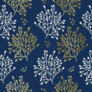 Metallic-Look Berries in Gold and Silver on Navy Background