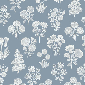 LARGE botanical bloom fabric - boho block print fabric, nursery fabric, baby girl fabric, baby bedding - denim sfx4013