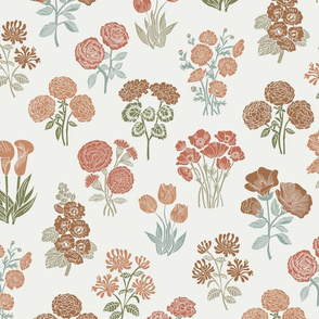 LARGE botanical bloom fabric - boho block print fabric, nursery fabric, baby girl fabric, baby bedding - sierra 1340