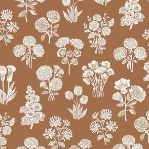 LARGE  botanical bloom fabric - boho block print fabric, nursery fabric, baby girl fabric, baby bedding - pecan sfx1336