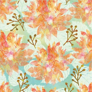 Watercolor Dreams - Coral Lilies with Light Leaves