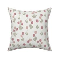 tulip fabric - tulip pattern, block print fabric, floral fabric, muted prairie fabric, nursery bedding fabric - clover rose