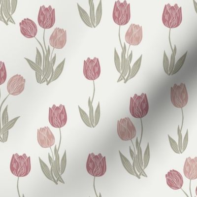 tulip fabric - tulip pattern, block print fabric, floral fabric, muted prairie fabric, nursery bedding fabric - clover rose