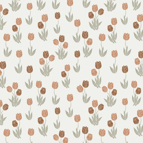 tulip fabric - tulip pattern, block print fabric, floral fabric, muted prairie fabric, nursery bedding fabric - sandstone sierra