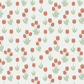 tulip fabric - tulip pattern, block print fabric, floral fabric, muted prairie fabric, nursery bedding fabric - apricot