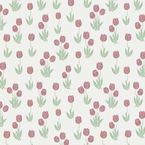 tulip fabric - tulip pattern, block print fabric, floral fabric, muted prairie fabric, nursery bedding fabric - clover