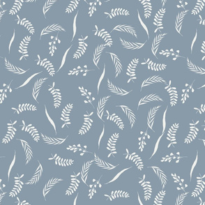 leaves fabric - baby bedding fabric, nursery fabric, hand-drawn leaves, nature, natural parenting -  denim