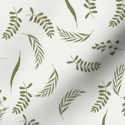 leaves fabric - baby bedding fabric, nursery fabric, hand-drawn leaves, nature, natural parenting -  iguana