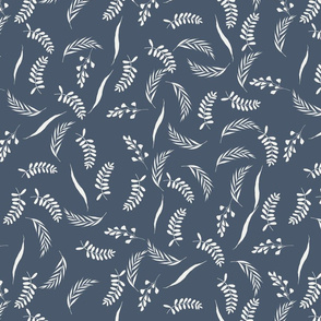 leaves fabric - baby bedding fabric, nursery fabric, hand-drawn leaves, nature, natural parenting -  indigo