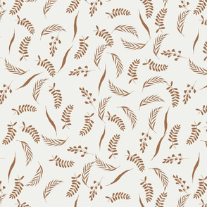 leaves fabric - baby bedding fabric, nursery fabric, hand-drawn leaves, nature, natural parenting - pecan