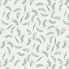 leaves fabric - baby bedding fabric, nursery fabric, hand-drawn leaves, nature, natural parenting - rainforest