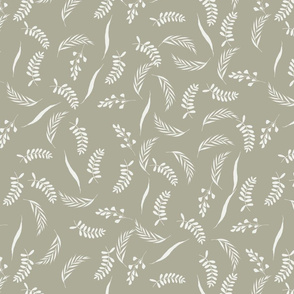 leaves fabric - baby bedding fabric, nursery fabric, hand-drawn leaves, nature, natural parenting - sage 