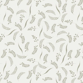 leaves fabric - baby bedding fabric, nursery fabric, hand-drawn leaves, nature, natural parenting - sage