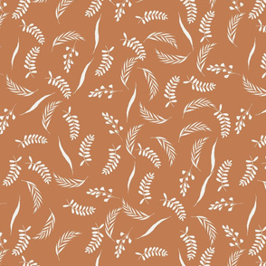 leaves fabric - baby bedding fabric, nursery fabric, hand-drawn leaves, nature, natural parenting -  caramel