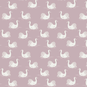 swan fabric - baby girl fabric, muted nursery fabric, baby bedding fabric -  lilac sfx1905