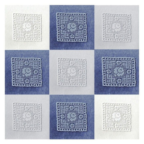 Vintage lace Patchwork Indigo Dove Gray White Easy Quilt